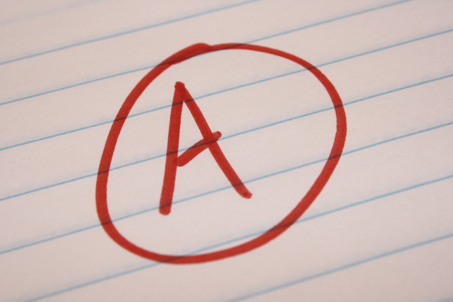 grade letter A on lined paper
